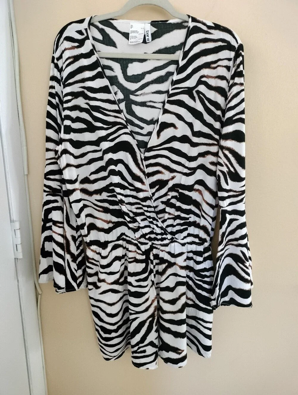 Bar III Romper Swimsuit Cover Up Zebra Print Pockets XL Vacation Beach Resort